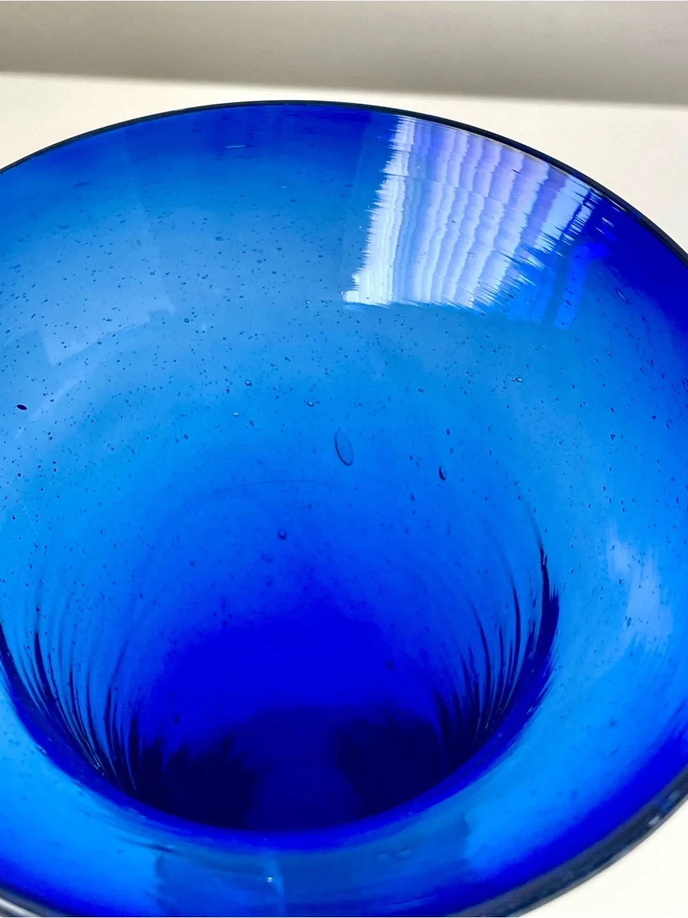 Crate & Barrel Hand Blown Mexican Cobalt Blue Art Glass Trumpet Vase 7.5